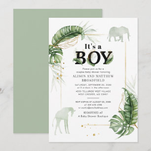 Invitation Elephant Giraffe Couples Baby shower Jungle Safari