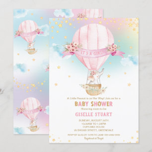 Invitation Elephant Hot Air Balloon Baby shower fille