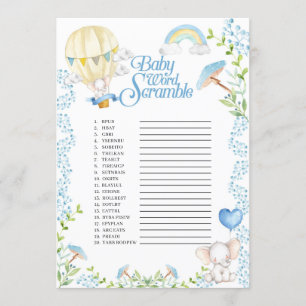 Invitation Elephant Hot Air Balloon Baby Word Scramble Jeu