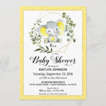Eléphant jaune Baby shower moderne