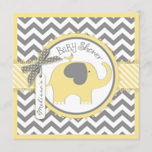 Invitation Eléphant jaune et Baby shower d'impression Chevron
