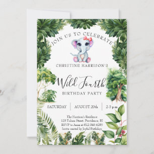 Invitation Éléphant Jungle Sauvage Quatrième Anniversaire Fil