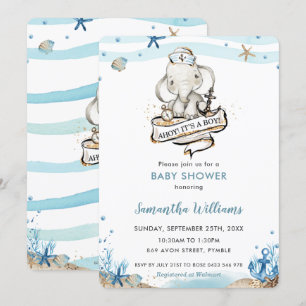 Invitation Eléphant marin mignon Ahoy C'est un Baby shower ga