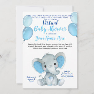Invitation Elephant Masque Douche Virtuelle Baby Boy Invitati