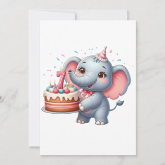 Invitation Éléphant Mignon 7ème Anniversaire