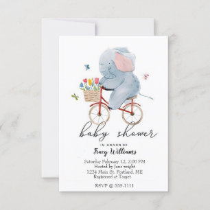 Invitation Éléphant mignon à vélo