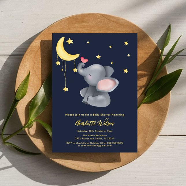 Invitation Eléphant mignon avec petit Baby shower papillon (Créateur téléchargé)