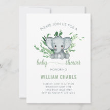 Éléphant Mignon Bébé Garçon Verdure Vert Blanc