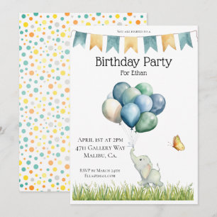 Invitation Eléphant mignon et ballons
