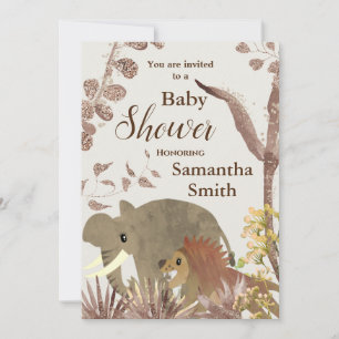 Invitation Eléphant mignon, Lion et Baby shower d'art floral