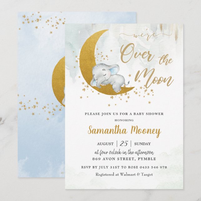 Invitation Eléphant mignon Nous sommes au-dessus du Baby show (Devant / Derrière)