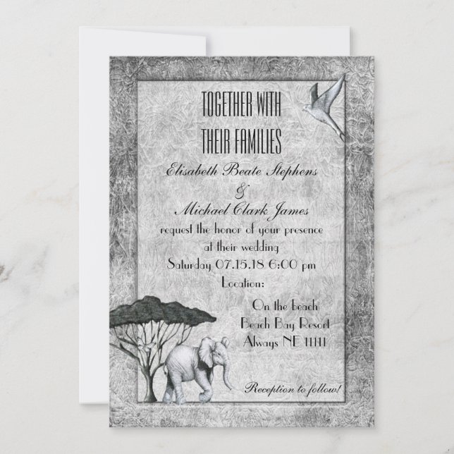 Invitation Eléphant noir blanc : Matte 5" x 7" - Mariage (Devant)