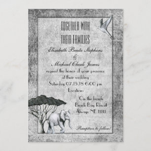 Invitation Eléphant noir blanc : Matte 5" x 7" - Mariage