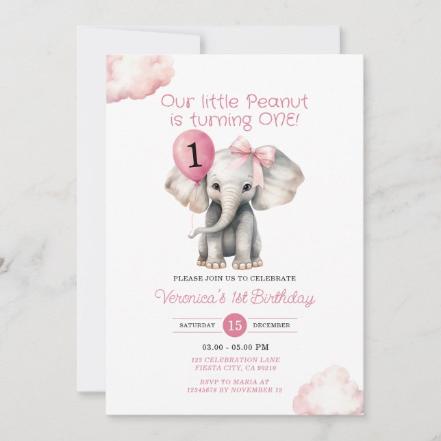 Invitation Elephant Our Little Peanut fête un anniversaire (Devant)