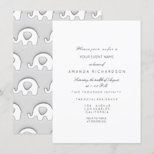 Invitation Eléphant Parties scintillant Baby shower fille gri