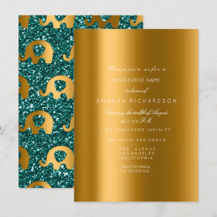 Invitation Elephant Parties scintillant Turquoise Gold Bride 