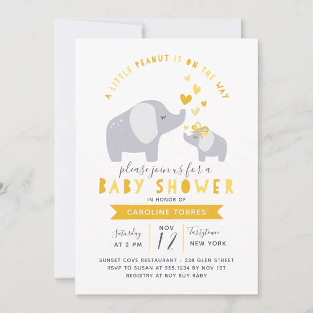 Invitation Eléphant Petit Arachide | BABY SHOWER | jaune (Devant)