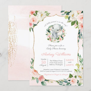Invitation Eléphant Petit Arachide Lush Baby shower fille ros