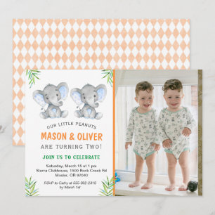 Invitation Elephant Petites cacahuètes Jumeaux Fête d'anniver