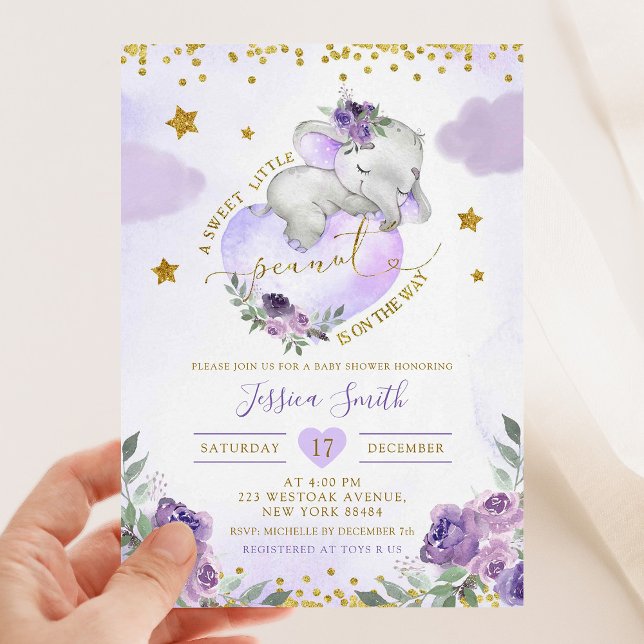 Invitation Eléphant pourpre Dreamy Petit Baby shower d'arachi (Créateur téléchargé)