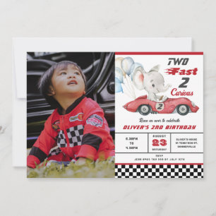 Invitation Elephant Red Race Car Deux Fast 2e Anniversaire