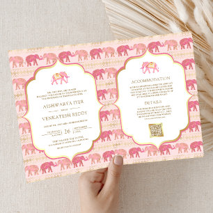 Invitation Eléphant rose et or Indien tout en un Mariage