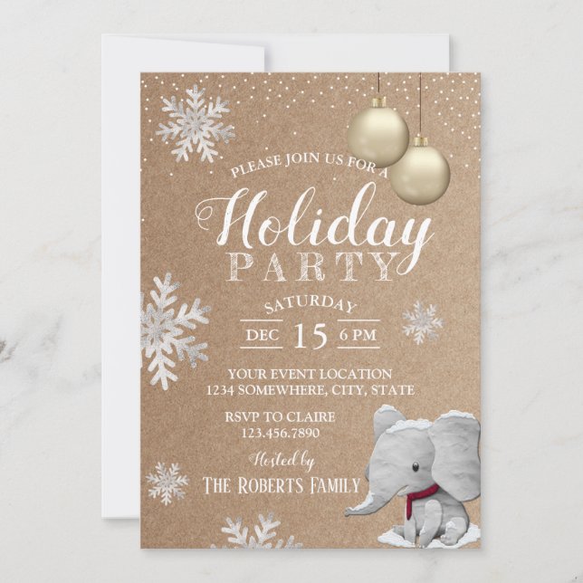 Invitation Elephant Russe Snowflakes d'hiver Fête (Devant)