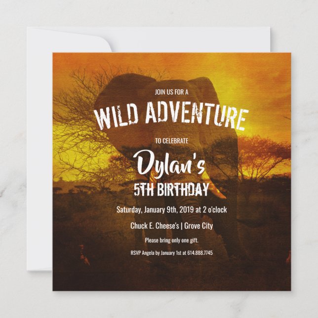 Invitation Elephant Safari fête d'anniversaire (Devant)