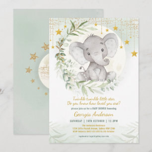 Invitation Elephant Twinkle Little Star Baby shower de verdur