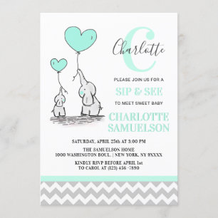 Invitation Eléphant vert Mint moderne SIP & VOIR Bébé Fille
