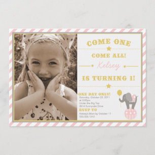 Invitation Éléphant vintage de cirque - ęr anniversaire