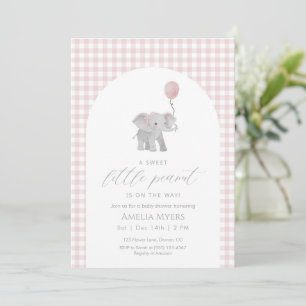 Invitation Éléphante en Vichy Rose Baby Shower Fille