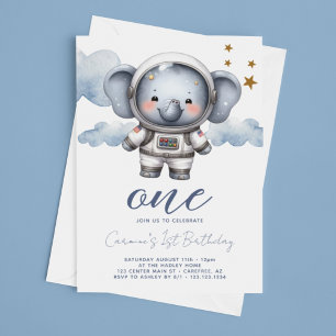 Invitation Éléphanteau Astronaute 1er Anniversaire