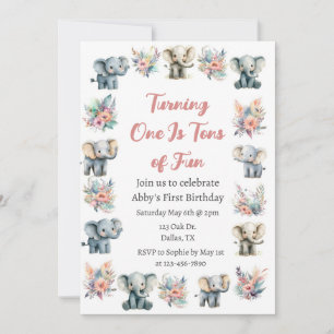 Invitation Eléphants & Boho Jungle Fleurs Anniversaire