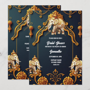 Invitation éléphants indiens marine or royal décoratif hindu