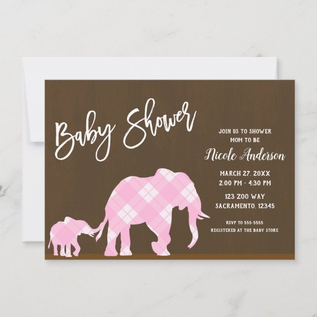 Invitation Eléphants roses Brown Baby shower moderne tendance (Devant)