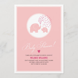 Invitation Eléphants roses Coeurs Fille Baby shower Invitatio