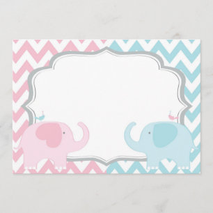 Invitation Eléphants roses et bleus Chevron Genre Reveine