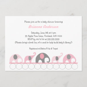 Invitation Éléphants roses et gris sur l'invitation de baby