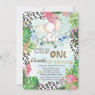 Invitation Éléphants Roses Feuilles de Palmier 1er