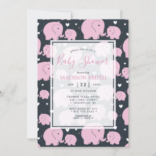 Invitation Éléphants Roses Fille Bébé Mignonne Shower
