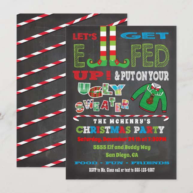 Invitation Élevons Elfed à l'invitation des elfes de Noël (Devant / Derrière)