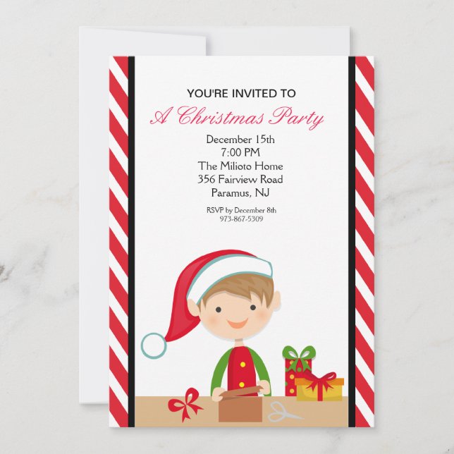 Invitation Elf adorable dans l'invitation de fête de Noël (Devant)