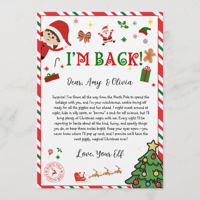 Invitation elf arrival letter - elf welcome letter  (Devant)