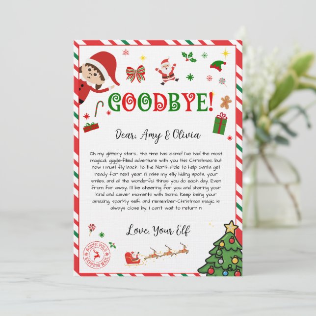 Invitation elf goodbye letter - elf return letter (Debout devant)