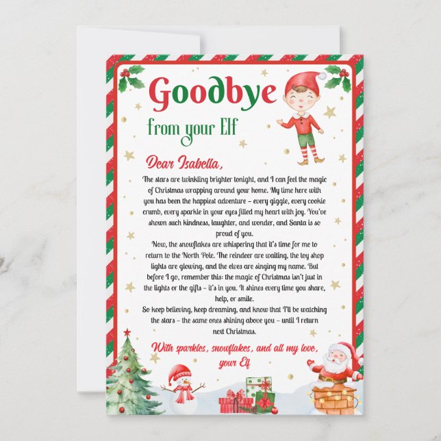 Invitation Elf Goodbye Letter Goodbye from Elf Christmas (Devant)