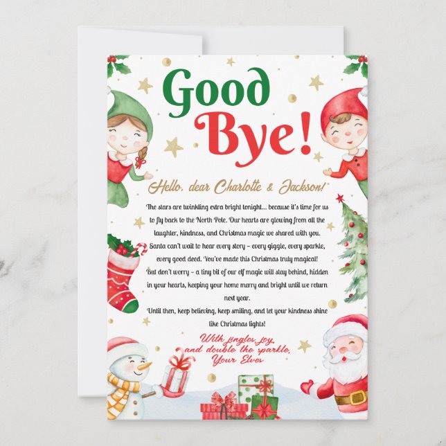 Invitation Elf Goodbye Letter Goodbye from Elf Christmas (Devant)