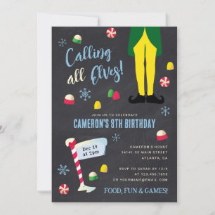 Invitation Elf Movie Kids Chalkboard hiver Anniversaire