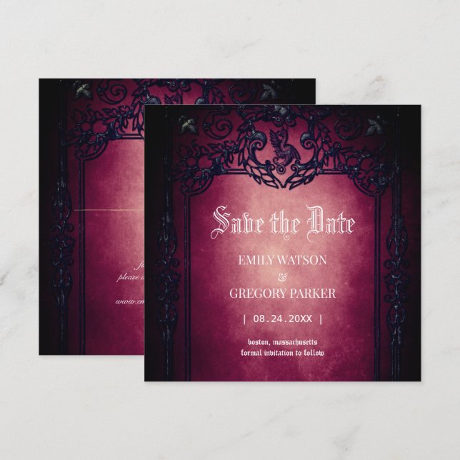 Invitation Elgant Gothique Cadre Sarcelle Rouge Rouillé Sauve (Devant / Derrière)