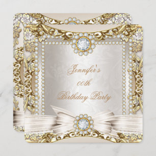 Invitation Elite Cream Gold Diamond Bow Damask Anniversaire